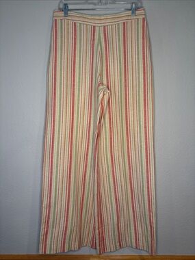 NWOT Coldwater Creek wide leg linen blend striped pants pull on M